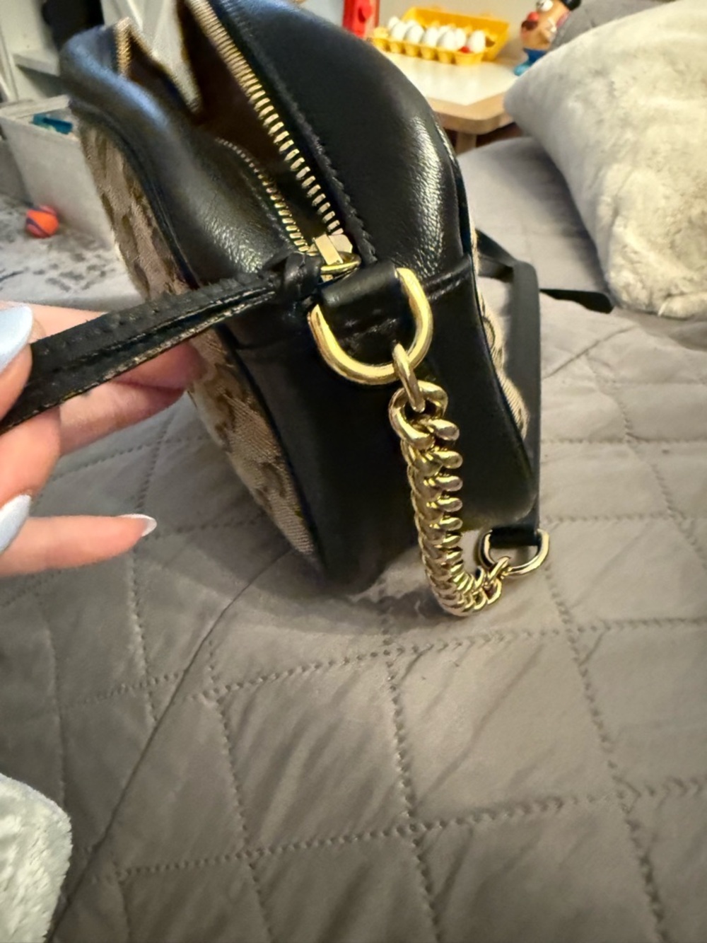 AUTHENTIC Gucci Monogram Matelasse Diagonal small GG Marmont chain shoulder bag - Picture 4 of 12